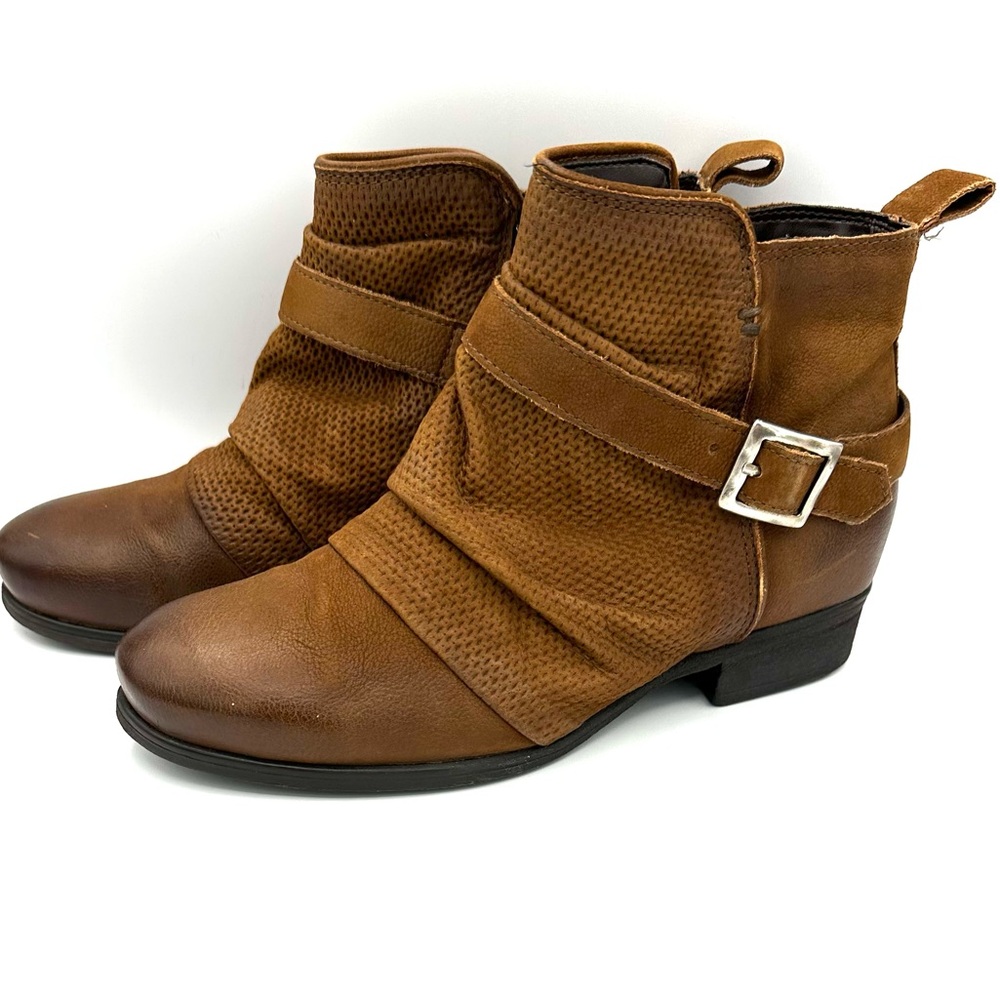 Miz Mooz Wide Suzy Hazelnut Buckle Boots leather upper zip closure booties